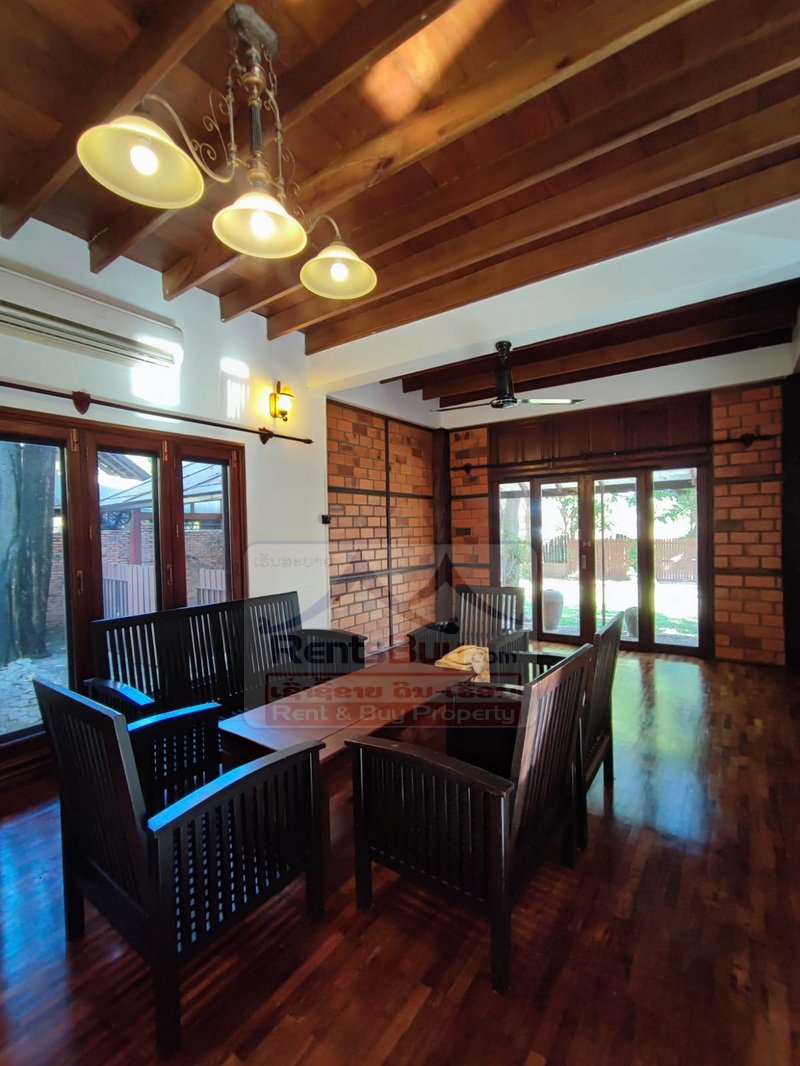 7063-Luxury Fully Furnished 4-Bedroom Lao-Style Villa for Rent Near Chinese Embassy and International Schools, Vientiane Capital